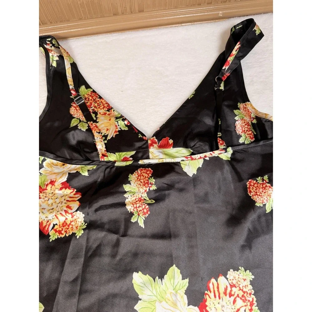 Jones New York Gown Womens Medium Black Floral Satin Chemise Adjustable Strap